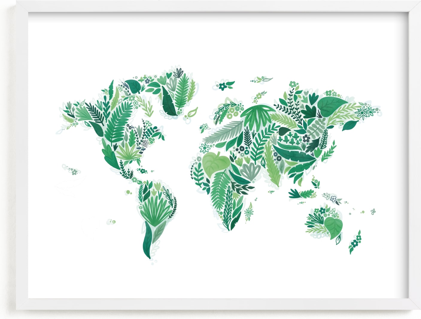 This is a white kids wall art by Jessie Steury called Botanical World Map.