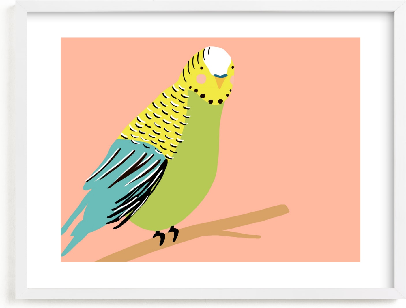 This is a non classic colors kids wall art by merry mack creative called Sweet Parakeet.