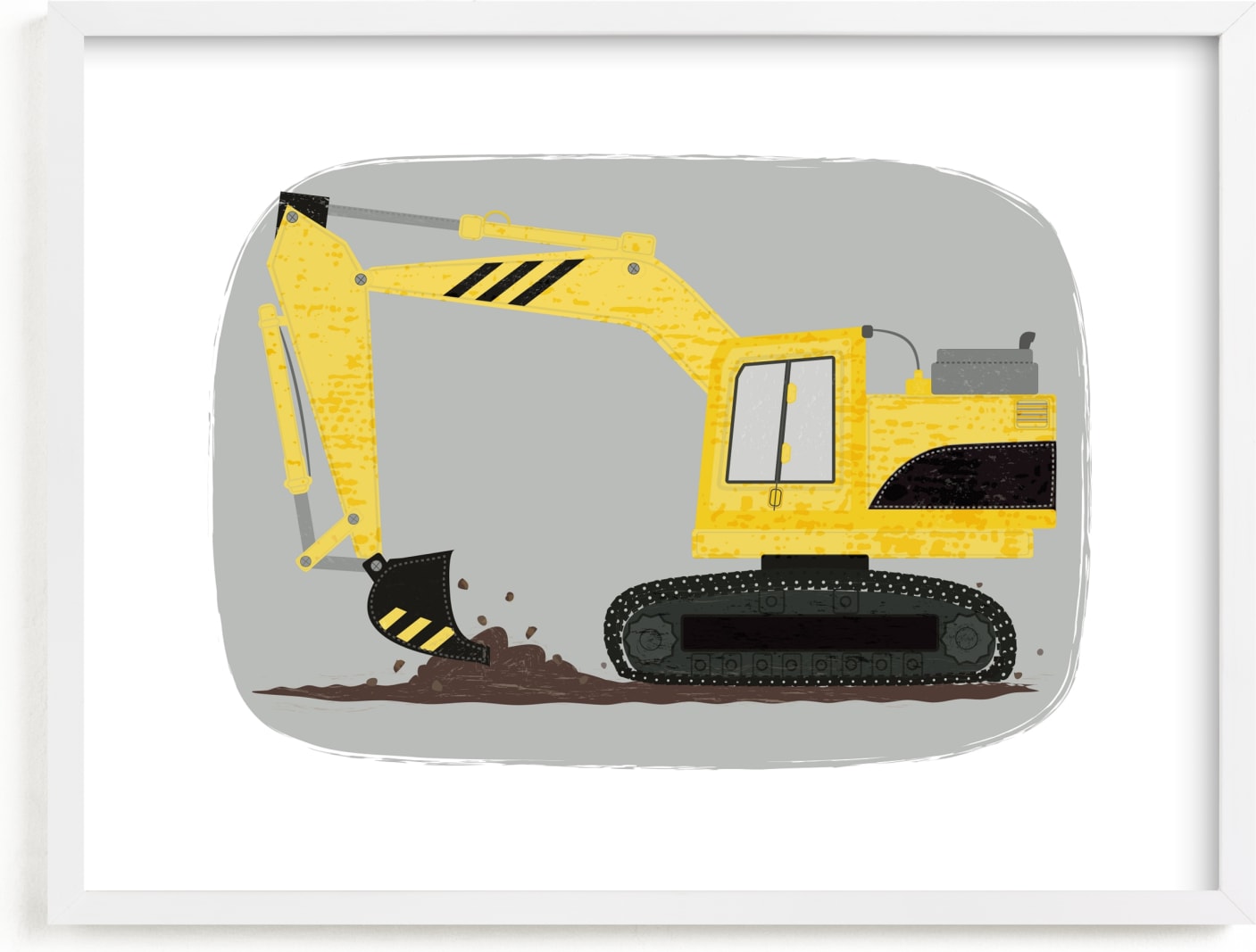 This is a yellow kids wall art by Rebecca Marchese called The Construction Excavator.