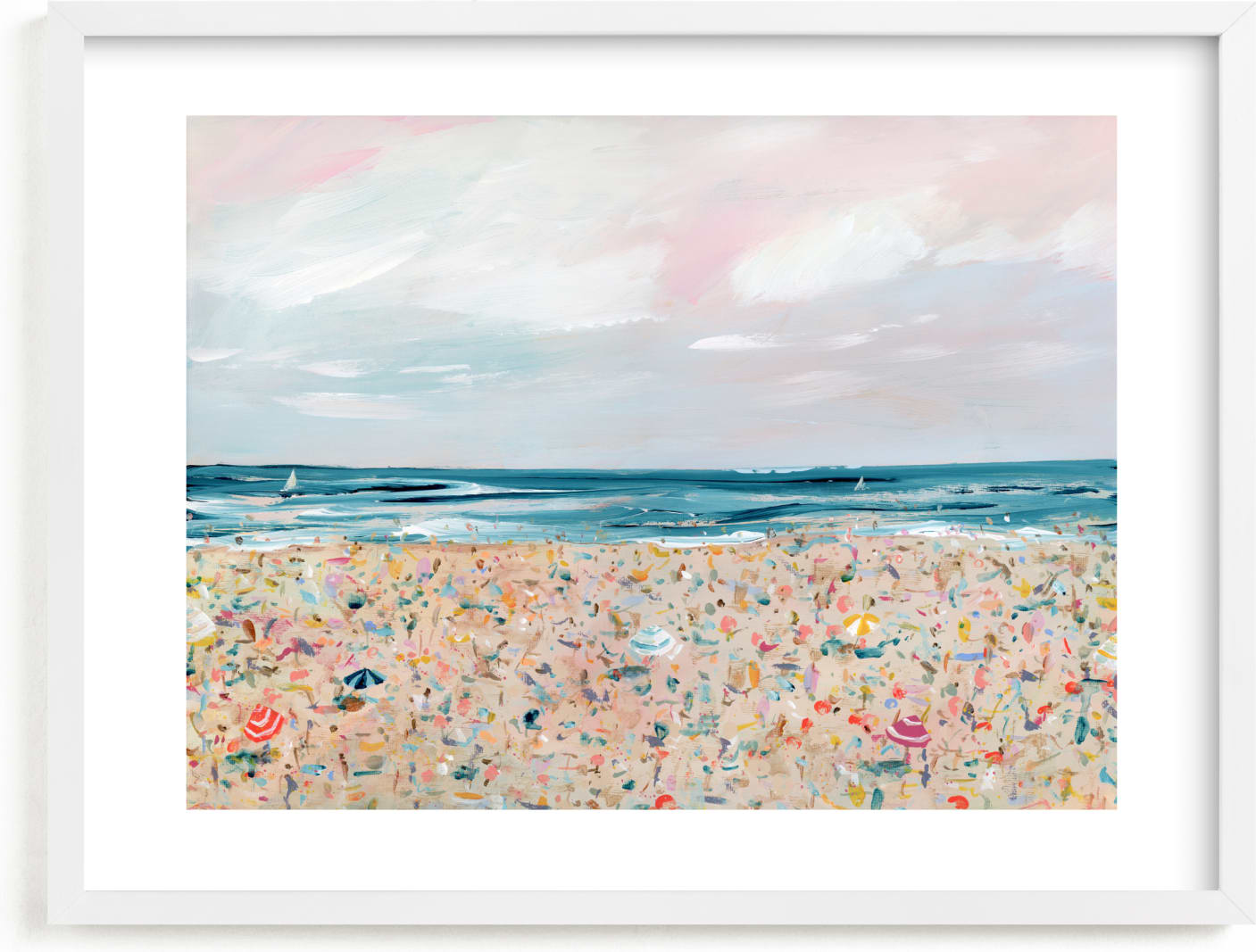 This is a blue kids wall art by Lindsay Megahed called sea you at the beach.
