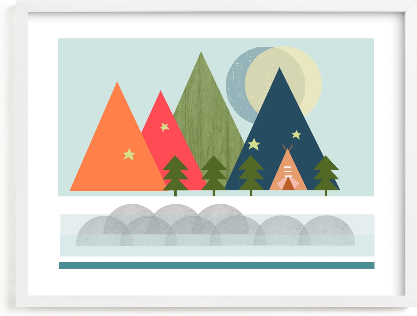 This is a blue kids wall art by AlisonJerry called Gone Camping.