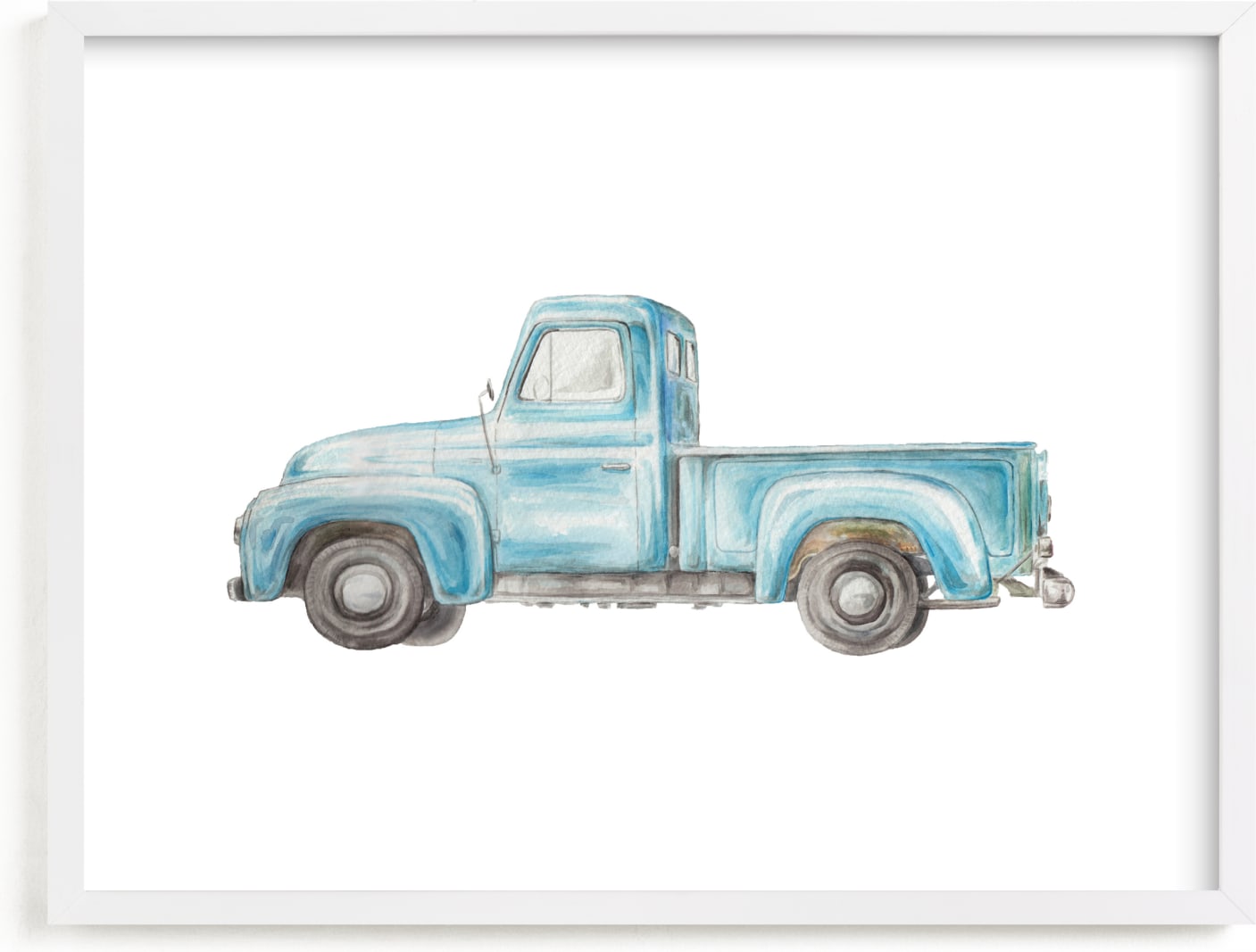 This is a blue kids wall art by Lauren Rogoff called Vintage Turquoise Pickup Truck.