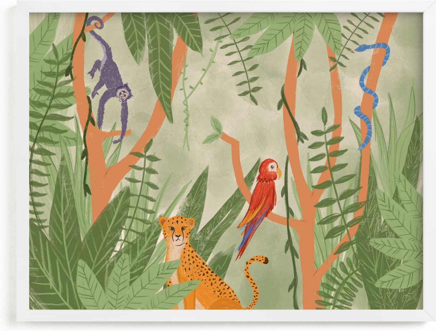 This is a colorful kids wall art by Stevee Gomez called Jungle Fun.
