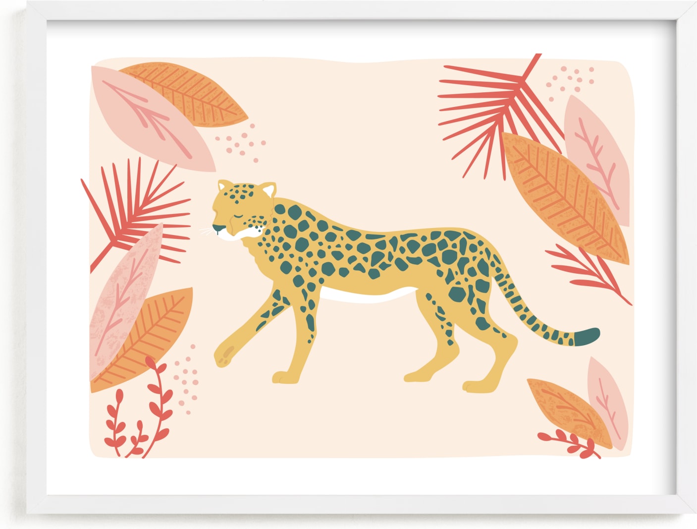 This is a pink kids wall art by peetie design called speedy cheetah.