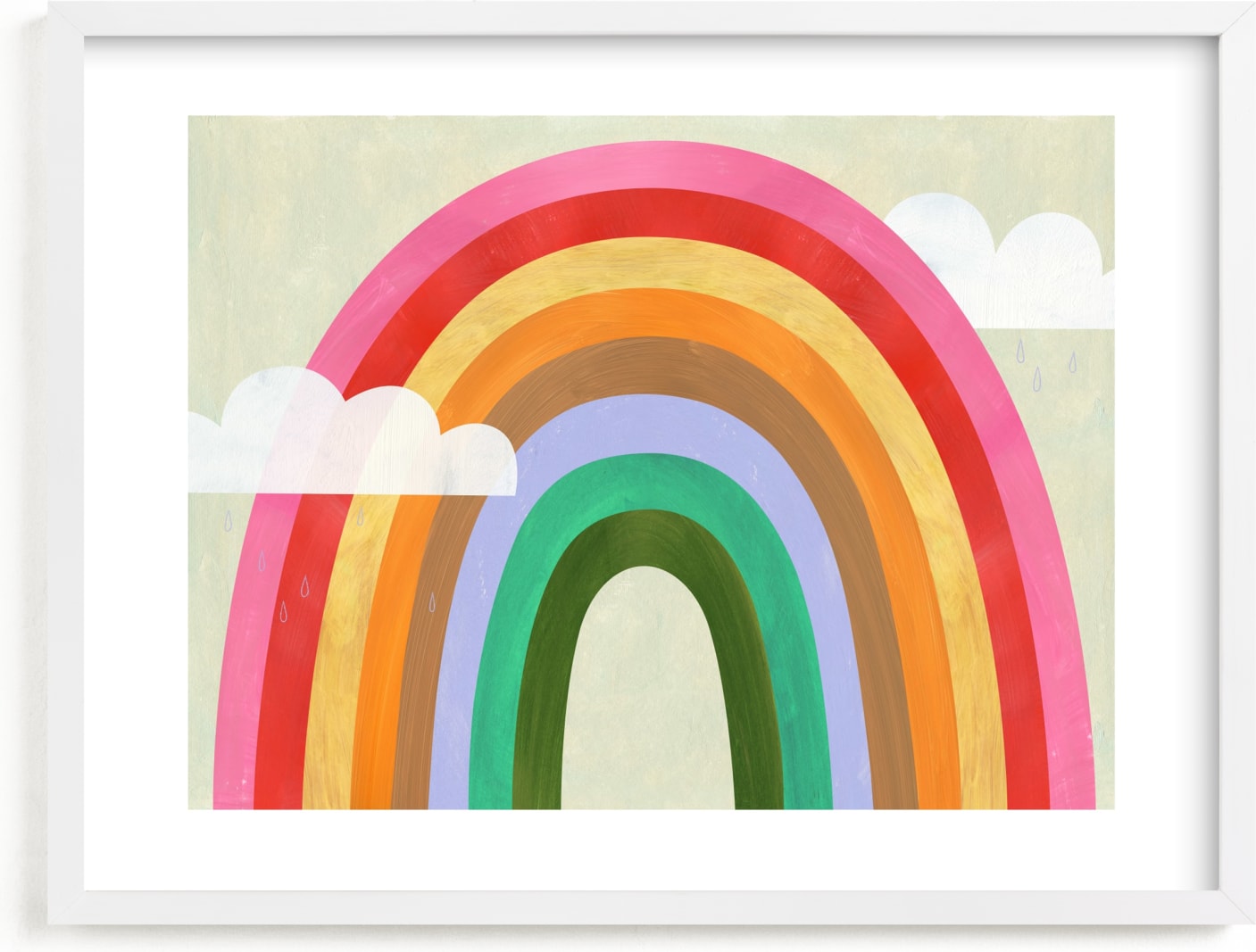 This is a colorful kids wall art by melanie mikecz called Rainbow & Clouds.