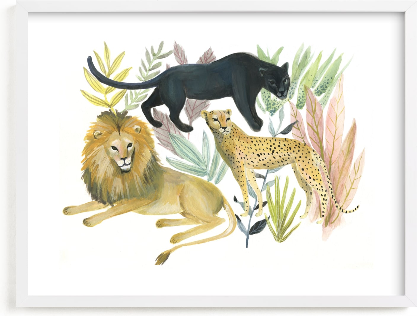 This is a colorful kids wall art by Emilie Simpson called Wild Cats.