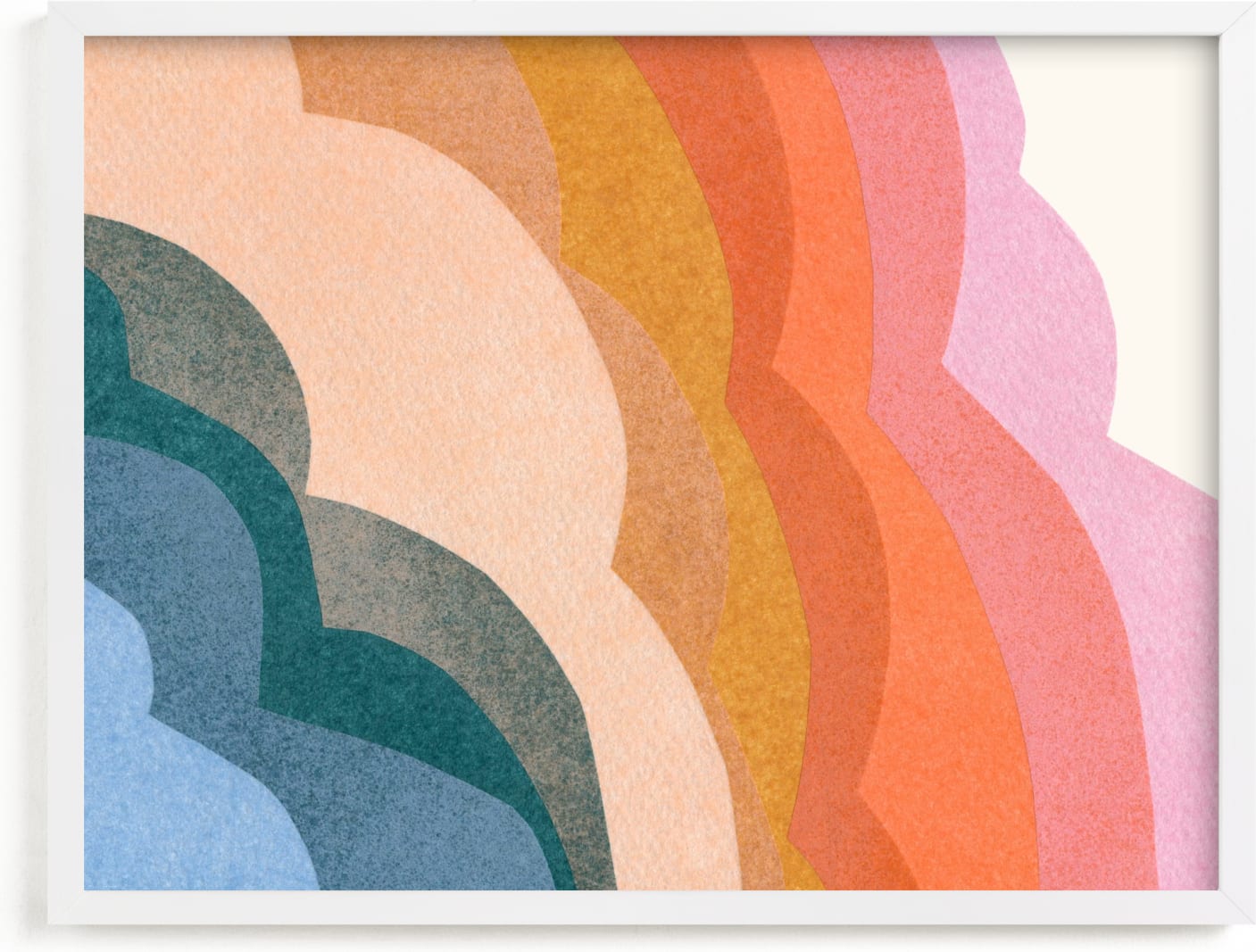 This is a colorful kids wall art by Carrie Moradi called rainbow clouds.