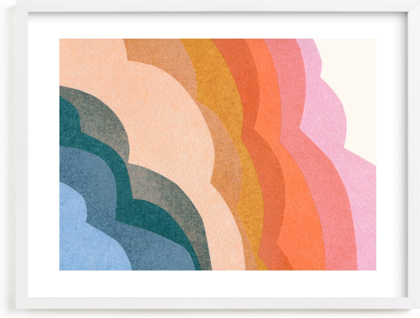 This is a colorful kids wall art by Carrie Moradi called rainbow clouds.