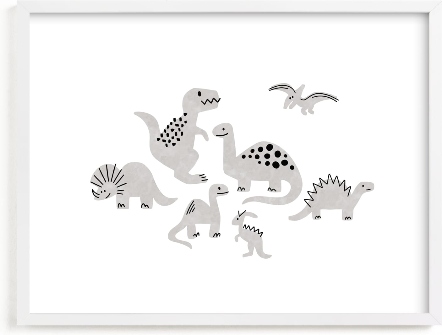 This is a black and white kids wall art by Jessie Steury called Darling Dinos.