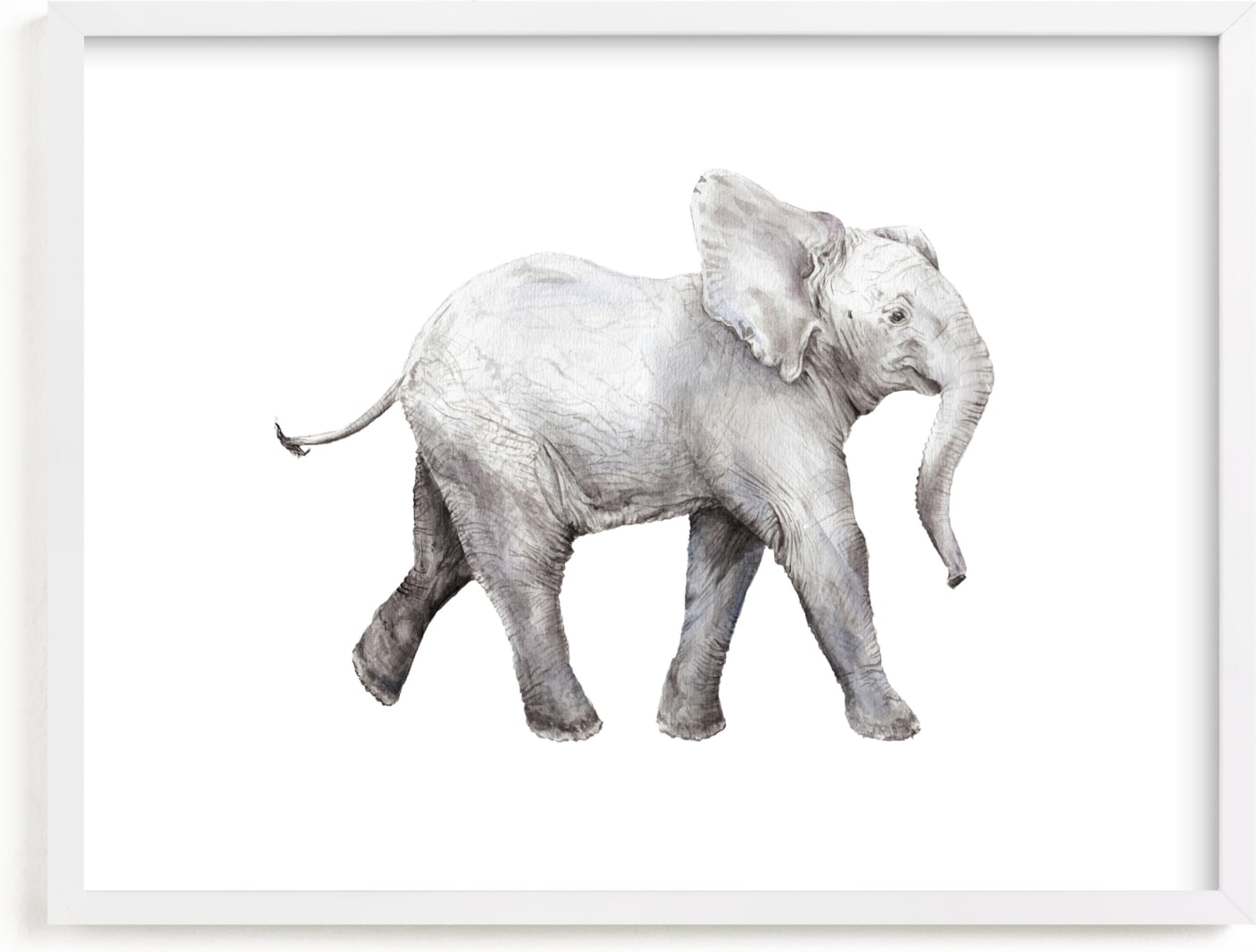 This is a grey kids wall art by Lauren Rogoff called Baby Watercolor Elephant.