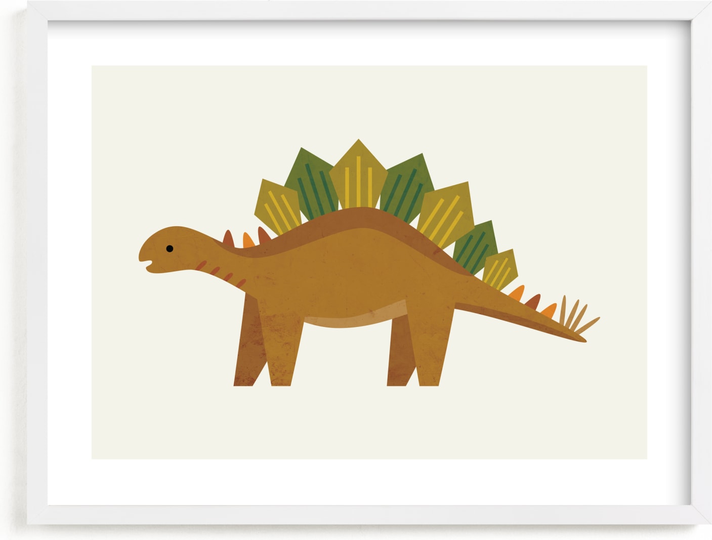 This is a brown kids wall art by Amy Mullen called Stegosaurus.