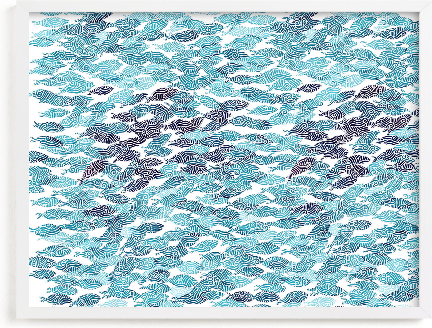 This is a blue kids wall art by Jason Grimes called Fish Swirl.
