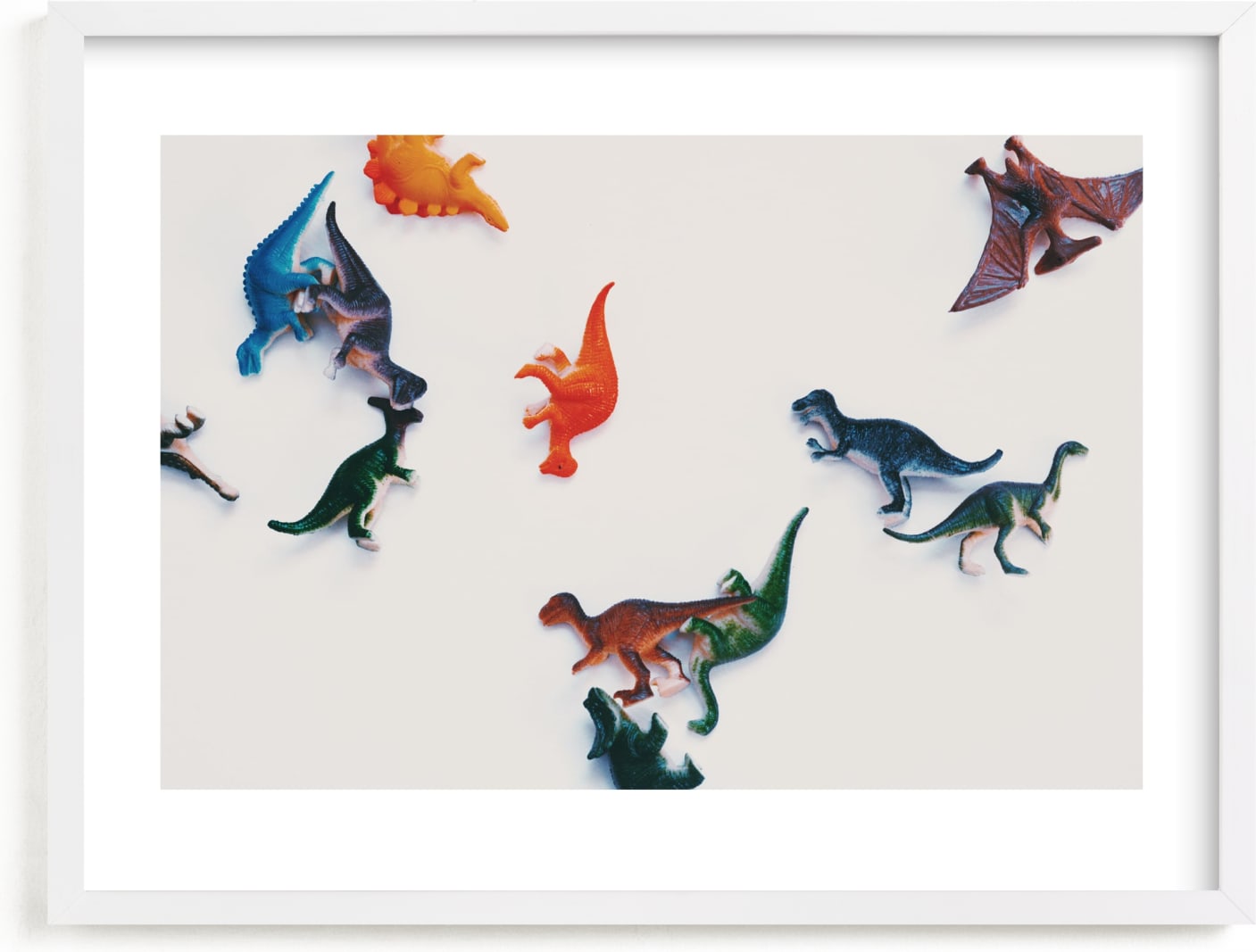 This is a blue kids wall art by Morgan Kendall called dinosaurs.