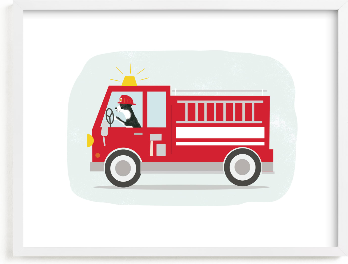 This is a blue kids wall art by Itsy Belle Studio called Fire Rescue.