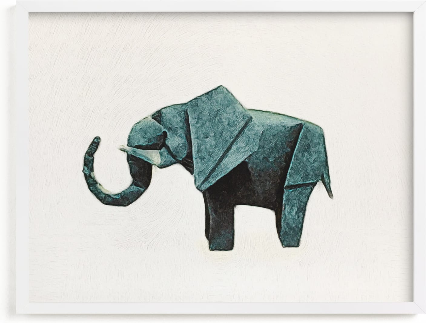 This is a blue kids wall art by Maja Cunningham called Paper Animals: Elephant.