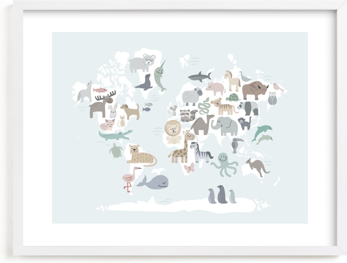 This is a blue, grey, beige art by Jessie Steury called Wild World Map.