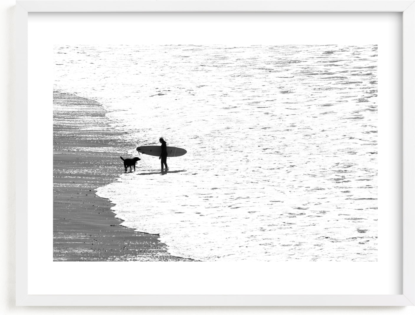 This is a black and white art by Leslie Le Coq called Beach Dog.