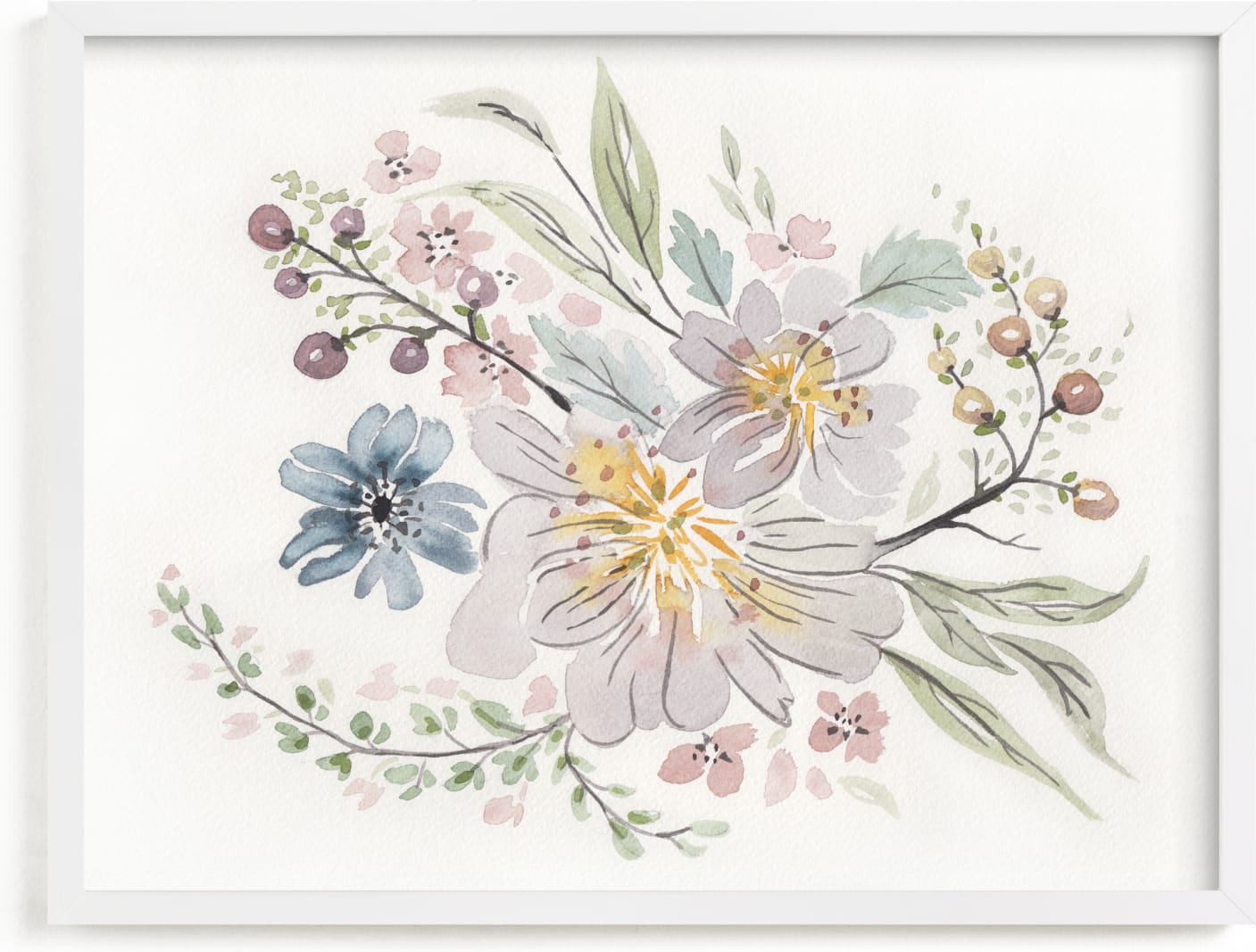 This is a grey nursery wall art by Becky Nimoy called Muted Watercolor Bouquet.
