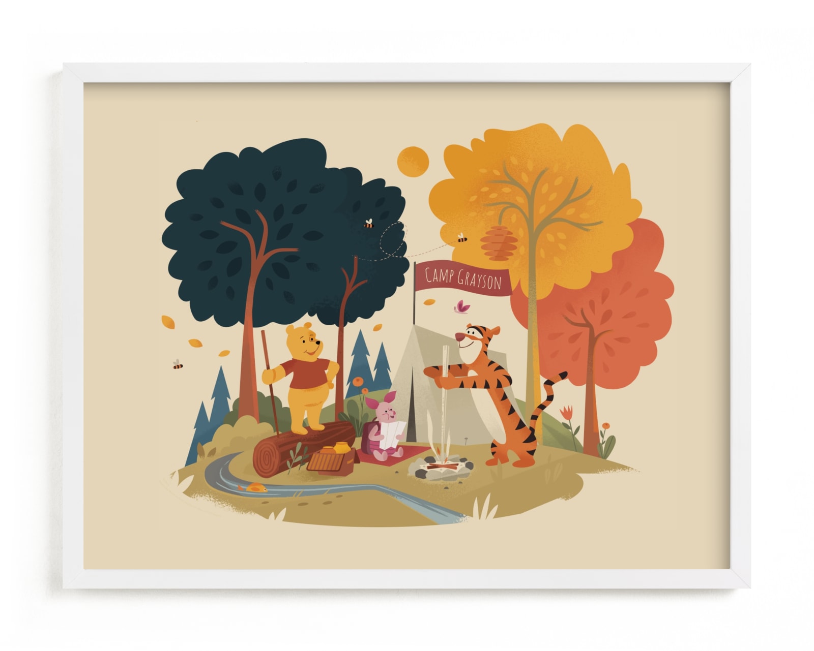 "Disney's Pooh Goes Camping" - Disney Custom Open Edition Children's Art Print by Morgan Ramberg in beautiful frame options and a variety of sizes.