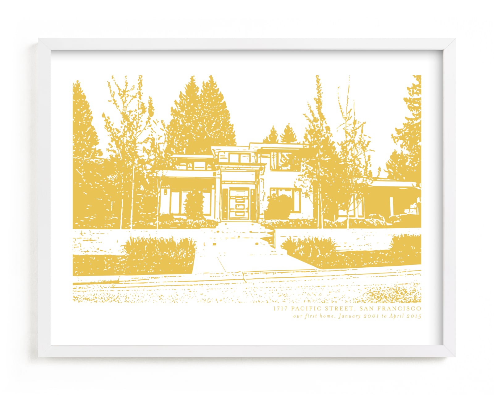 This is a yellow home wall art by Minted called Custom House Portrait with Text.