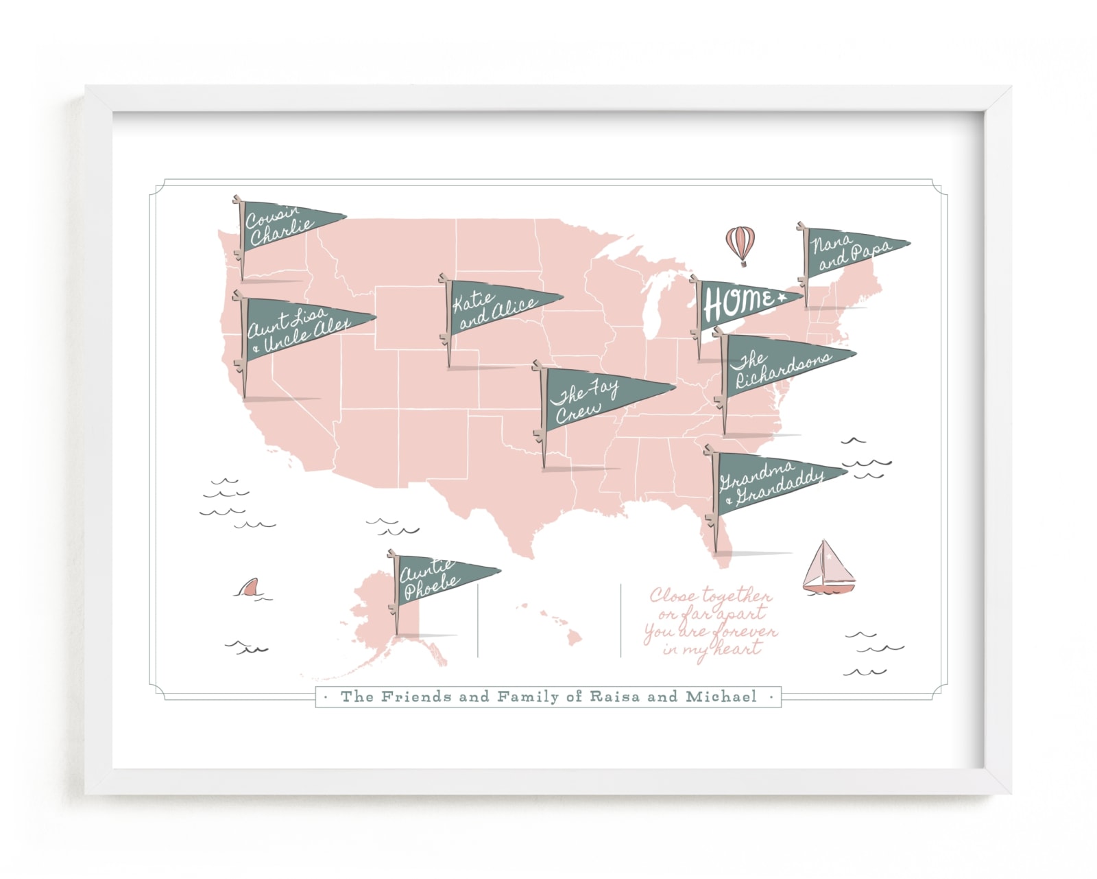 "Friends & Family Map" - Children's Custom Art Print by Kelsey Mucci in beautiful frame options and a variety of sizes.
