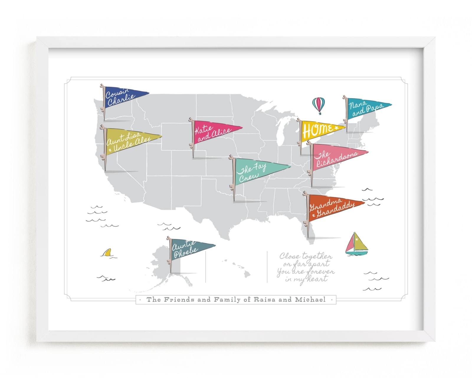 "Friends & Family Map" - Children's Custom Art Print by Kelsey Mucci in beautiful frame options and a variety of sizes.