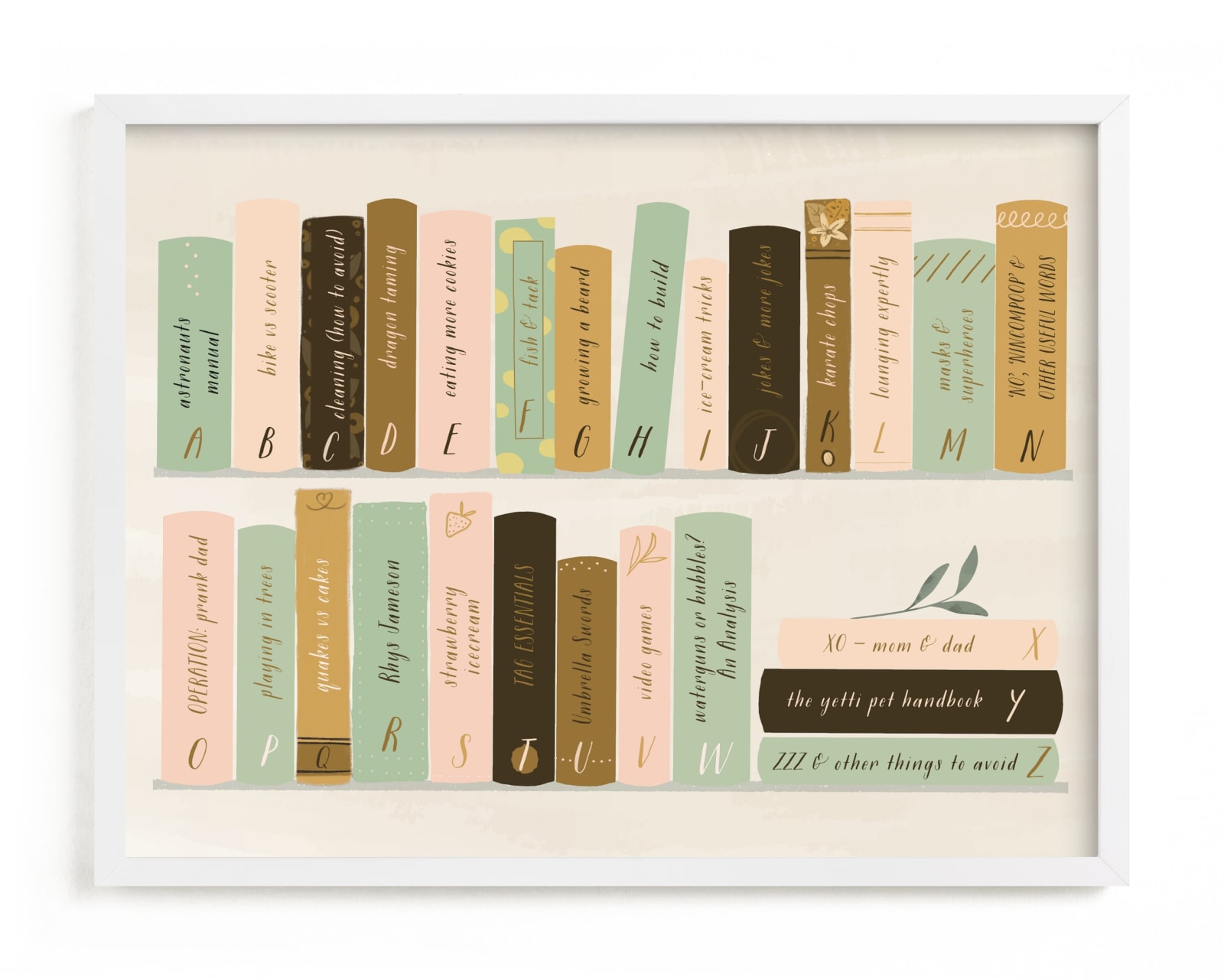 "ABC for booklovers" - Custom Open Edition Children's Art Print by Lottie Aldarwish in beautiful frame options and a variety of sizes.