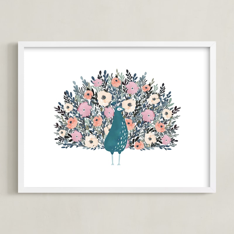 "Peacock Blooming Love" - Limited Edition Art Print by Afton Harding in beautiful frame options and a variety of sizes.