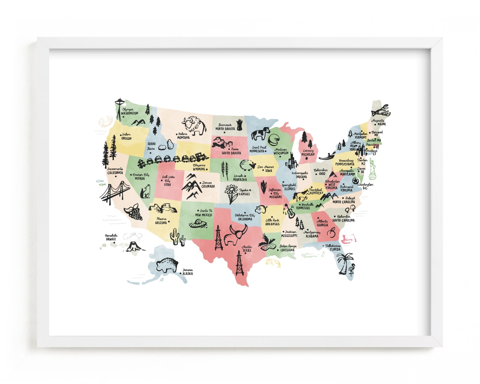 "Retro United States Map" - Limited Edition Art Print by Jessie Steury in beautiful frame options and a variety of sizes.