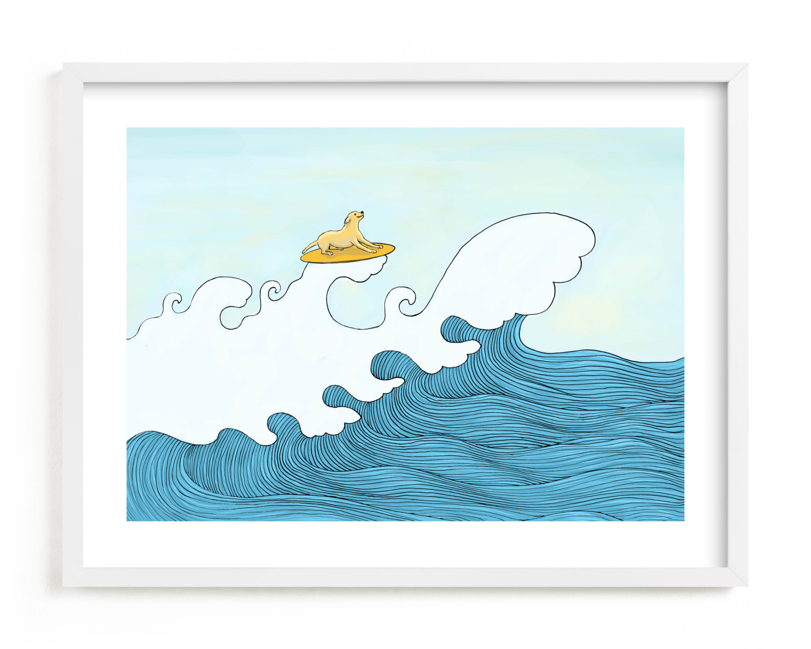 "dog surfing" - Limited Edition Art Print by Helen H Wu in beautiful frame options and a variety of sizes.
