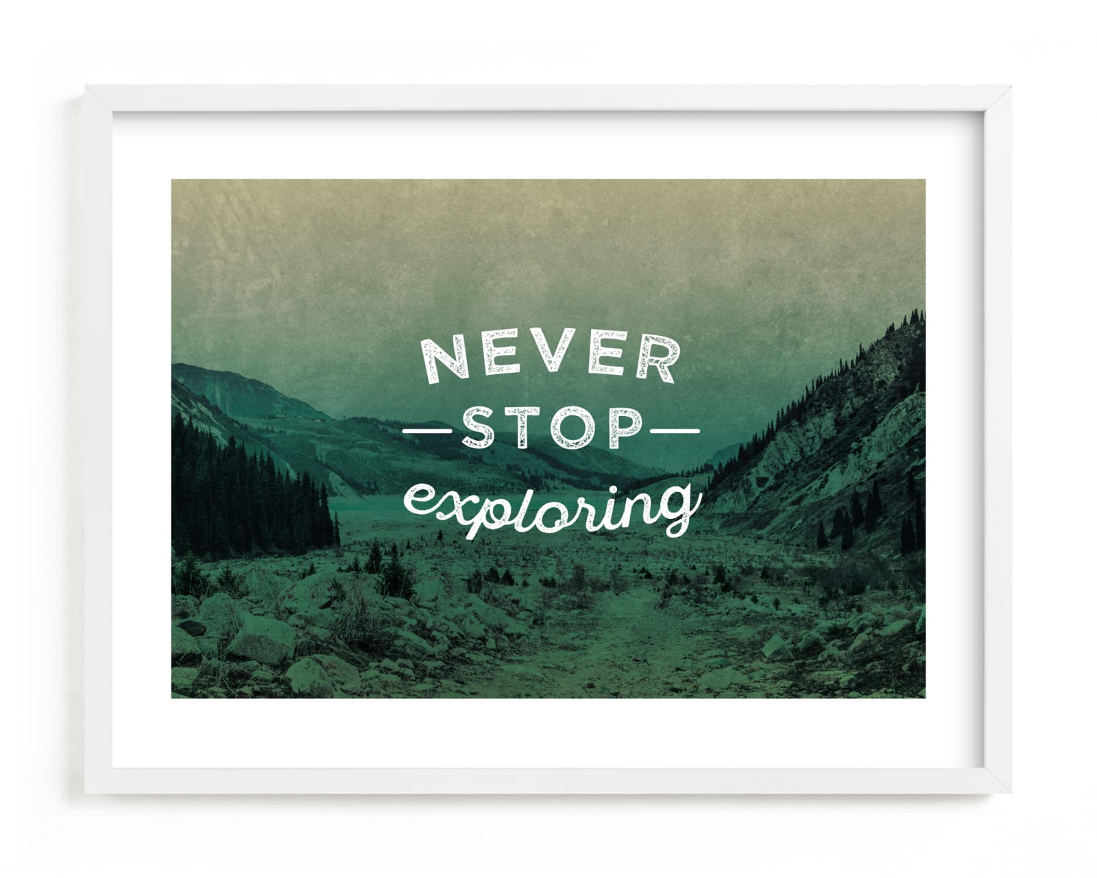 "Never Stop Exploring" by Hannah Lipking in beautiful frame options and a variety of sizes.