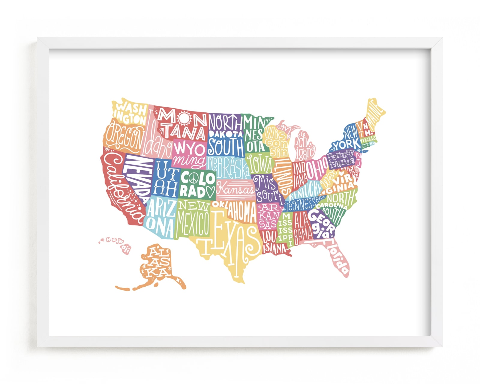 "Delightfully Lettered USA Map" by Jessie Steury in beautiful frame options and a variety of sizes.