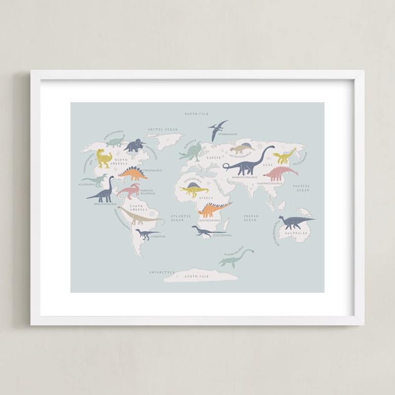 "Dino World" by Teju Reval in beautiful frame options and a variety of sizes.