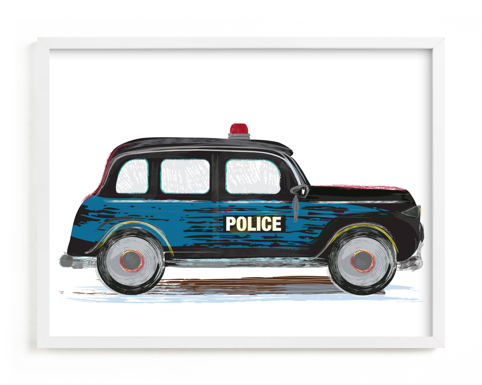 "Vintage Police Car" - Art Print by Rebecca Marchese in beautiful frame options and a variety of sizes.
