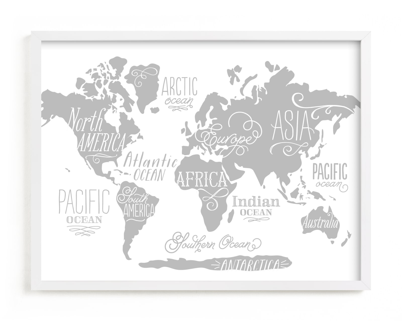 This is a black and white kids wall art by Jessie Steury called Wild Worldwide Map.
