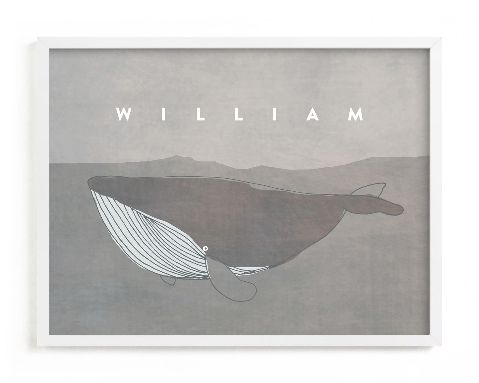 This is a grey nursery wall art by Lucrecia Caporale called Sweet Whale.