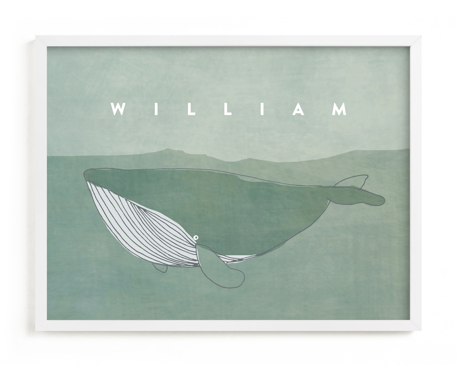 This is a green nursery wall art by Lucrecia Caporale called Sweet Whale.