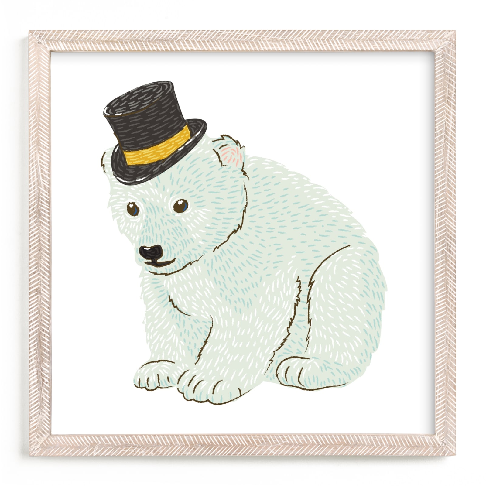 "Polar Bear Cub with Hat" - Art Print by Snow and Ivy in beautiful frame options and a variety of sizes.