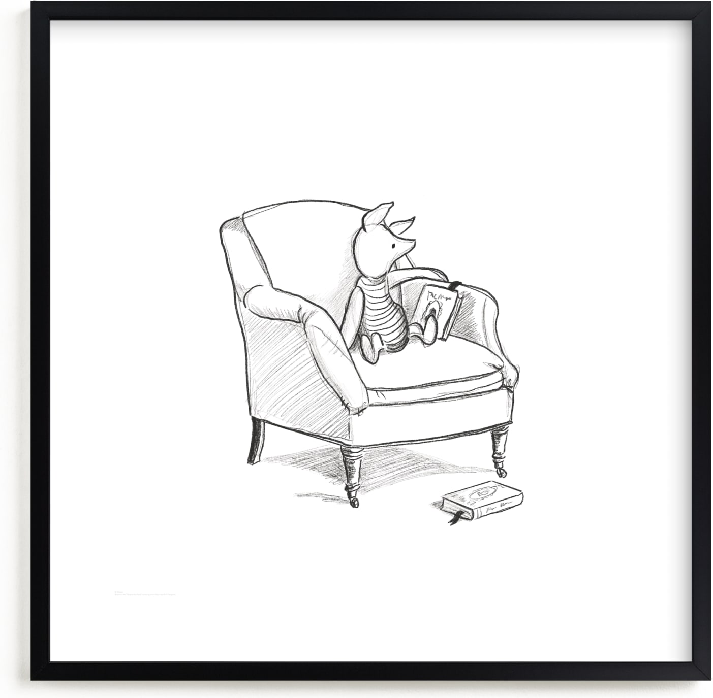 This is a black and white disney art by Stefanie Lane called Piglet Lounging | Winnie The Pooh.
