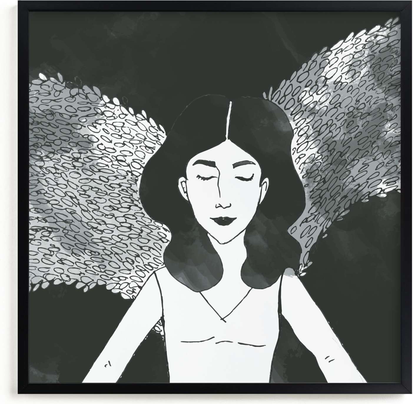 This is a black and white art by Deynaaz Daraei called Wings.