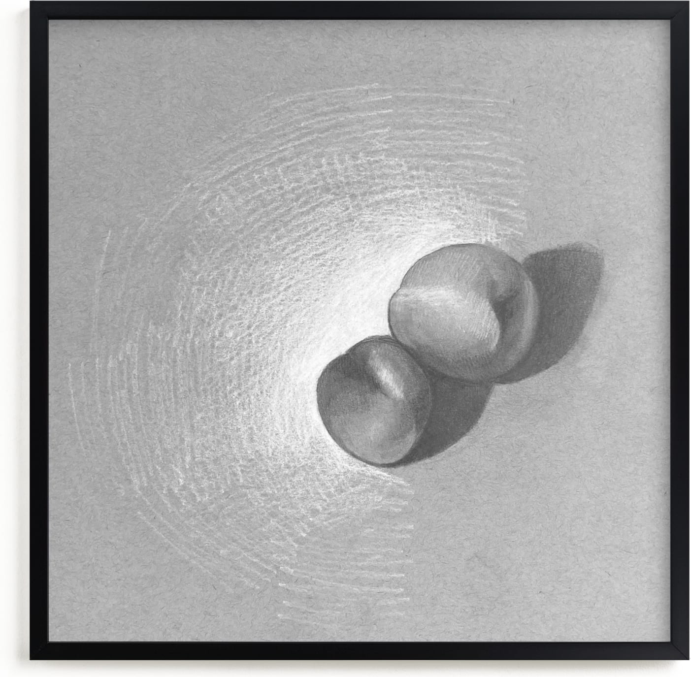 This is a silver art by Meghan Lacey called Two Peaches.