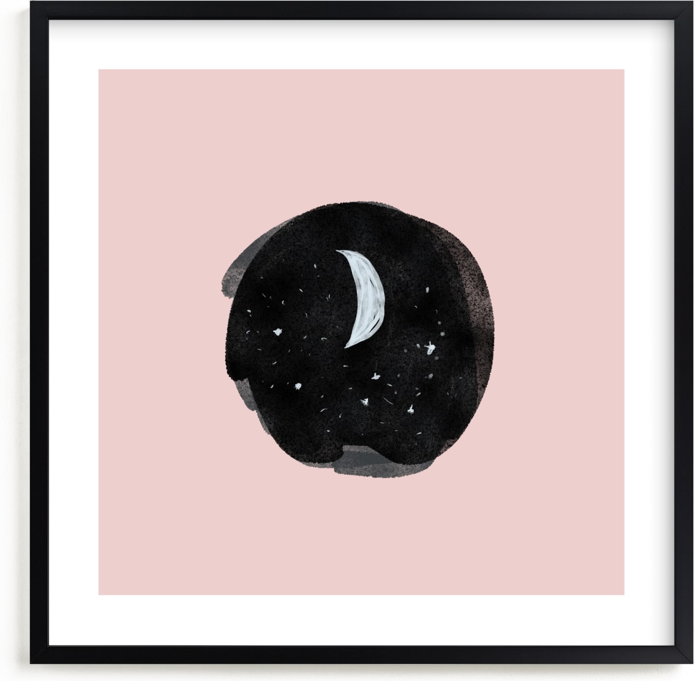 This is a pink, black nursery wall art by Nancy Noreth called Little Moon.