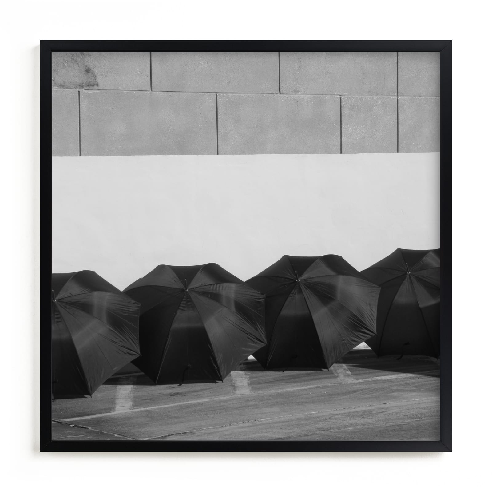 "Four Black Umbrellas" - Limited Edition Art Print by Jonathan Brooks in beautiful frame options and a variety of sizes.