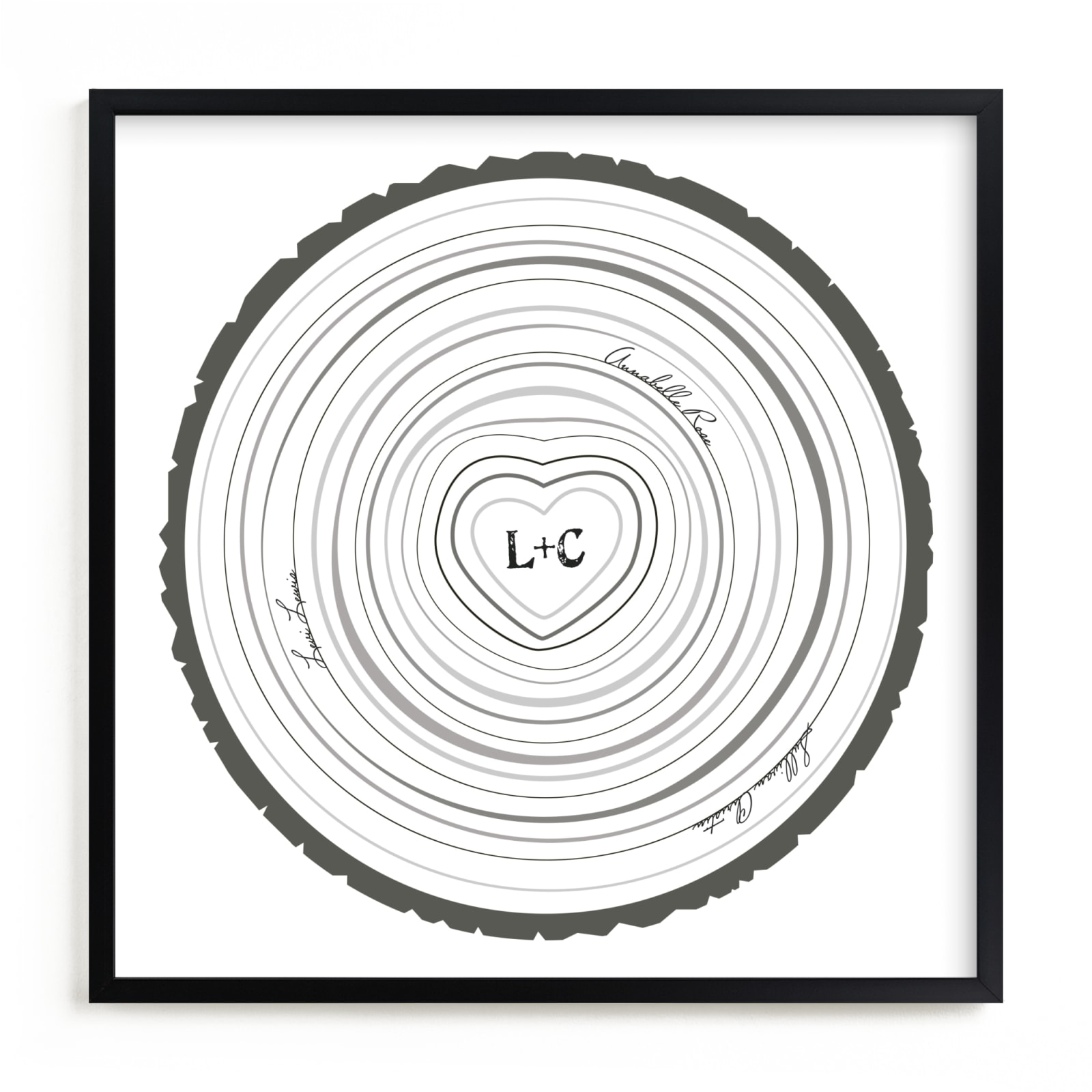 This is a black nursery wall art by Jessie Steury called Family Tree Rings.