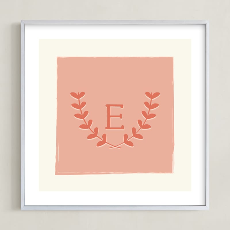 "Laurel" - Personalized Art Print in Coral by Kim Dietrich Elam - Framed