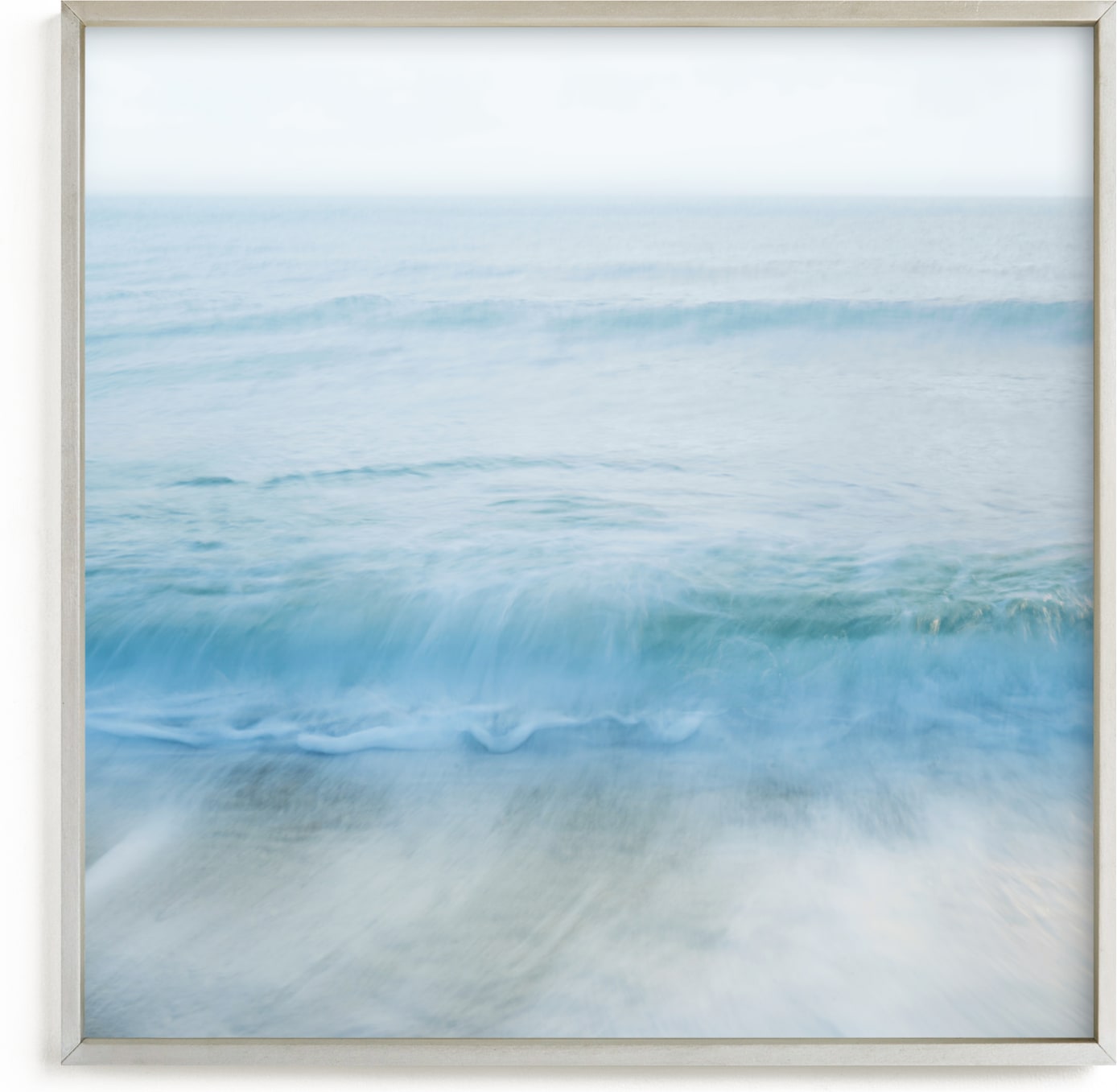 This is a blue art by Jacquelyn Sloane Siklos called Standing by the ocean, dreaming.