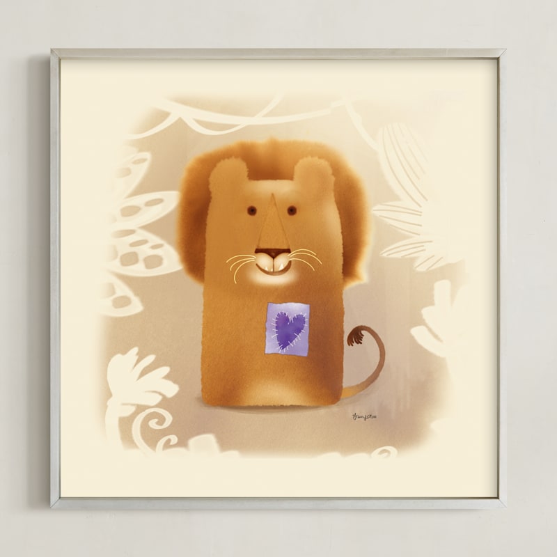 "Lion Purple Heart" - Art Print in Tan by Tracy Ann - Framed