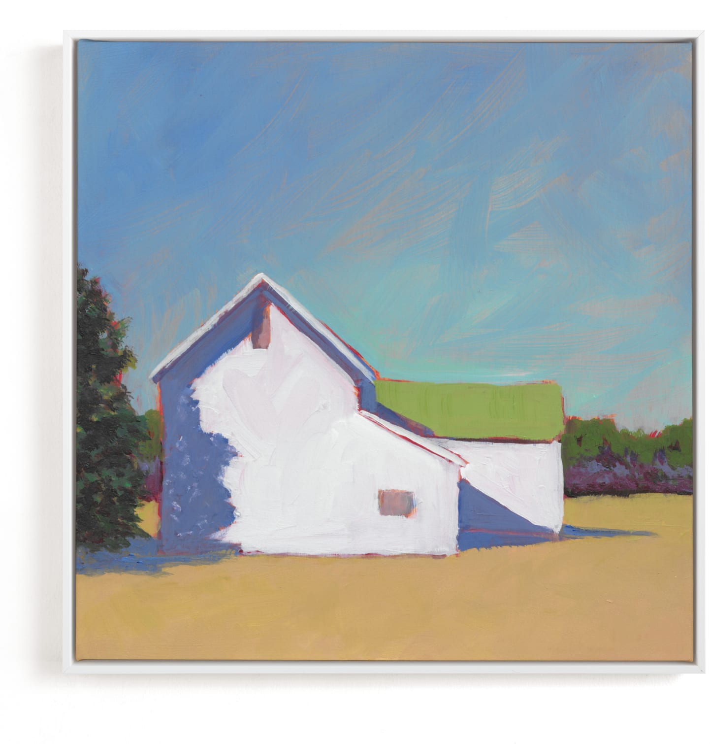 This is a blue art by Carol C. Young called Main Road Barn.