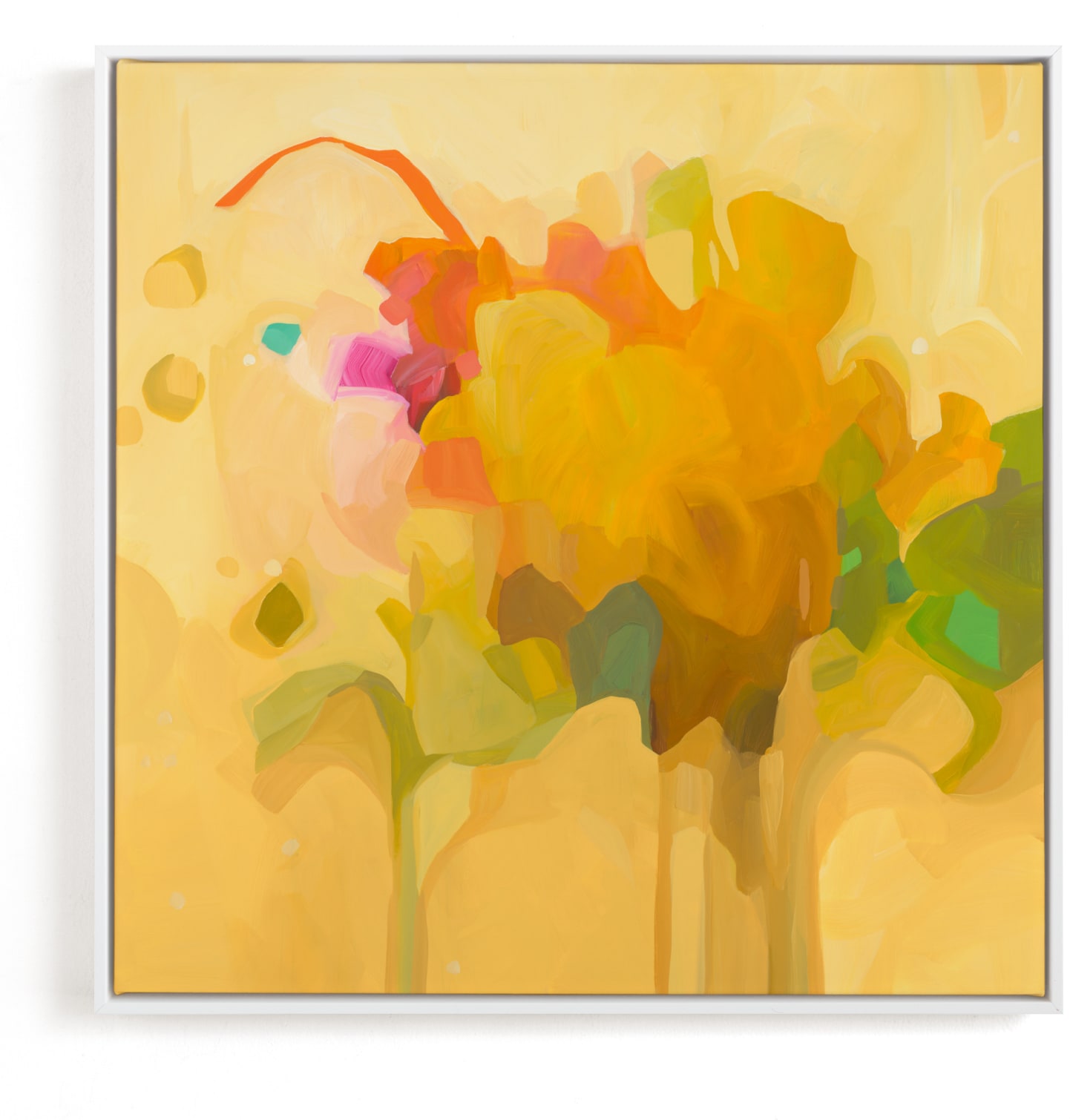 This is a yellow, pink, orange art by Susannah Bleasby called Sweetest Honey.