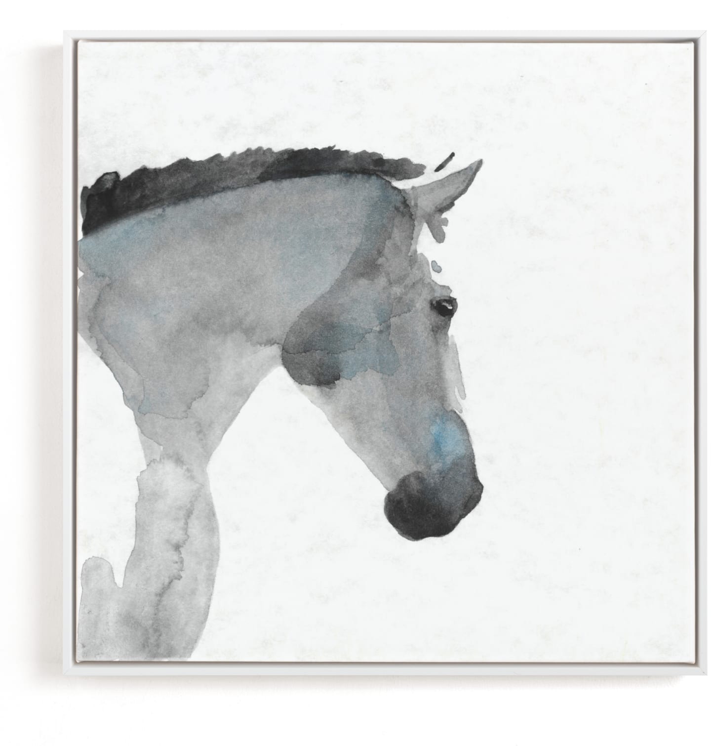 This is a blue art by Stephanie Toral called White Stallion in Profile.